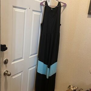Black & Light Blue Sleeveless Maxi Dress - Casual Summer Wear